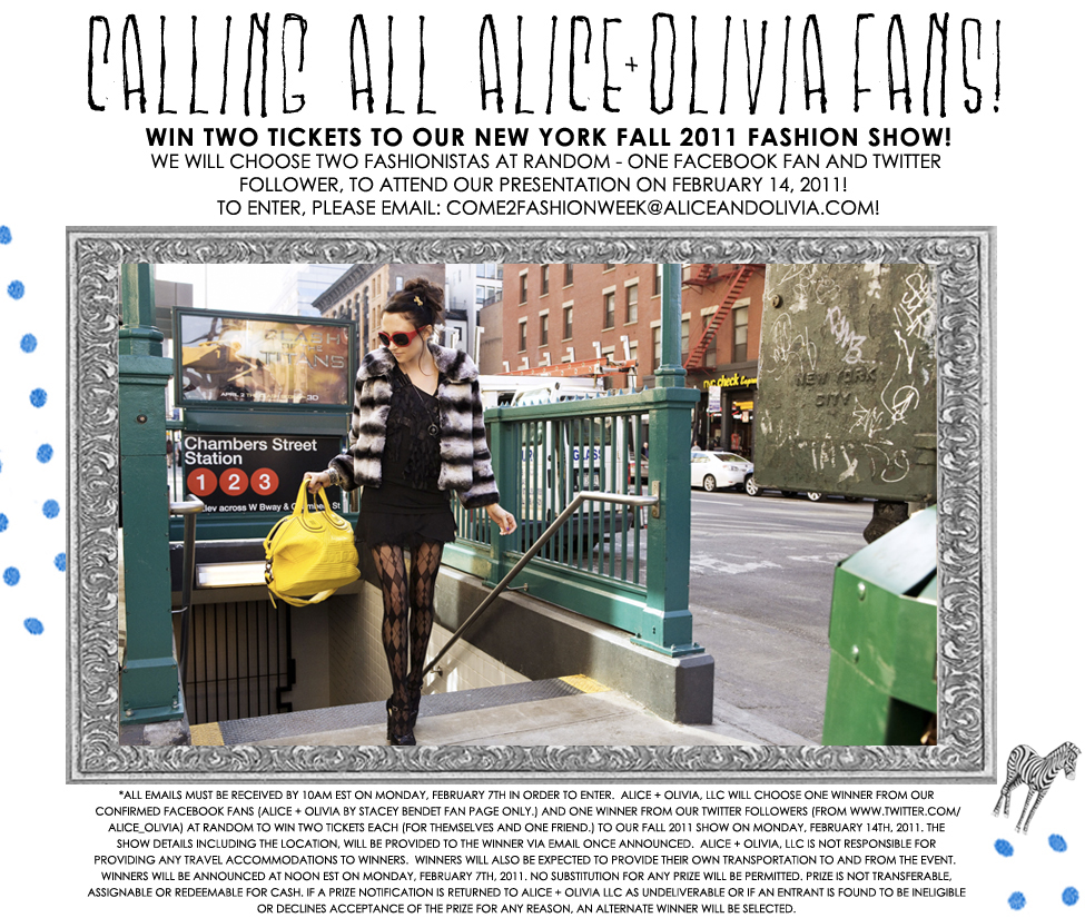 CONTEST-- alice + olivia by Stacey Bendet Fall 2011 Fashion Show Twitter/Facebook Contest!